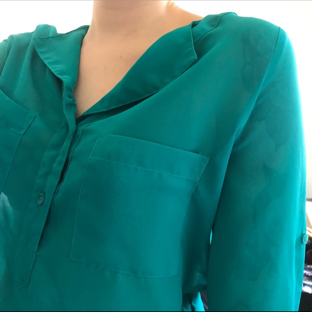 Blue / green / teal long sleeve top (blouse)